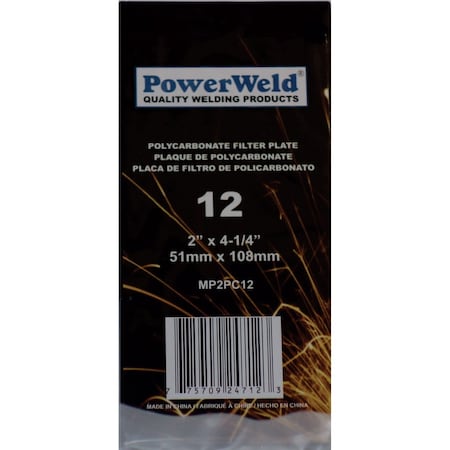 Powerweld Polycarbonate Filter Plate, 2 x 4-1/4, Shade No 12 MP2PC12